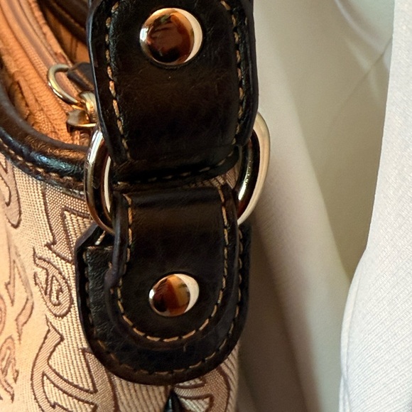 ETIENNE AIGNER Signature Logo Tan With Dark Brown Trim Shoulder Strap Bag - Picture 3 of 16